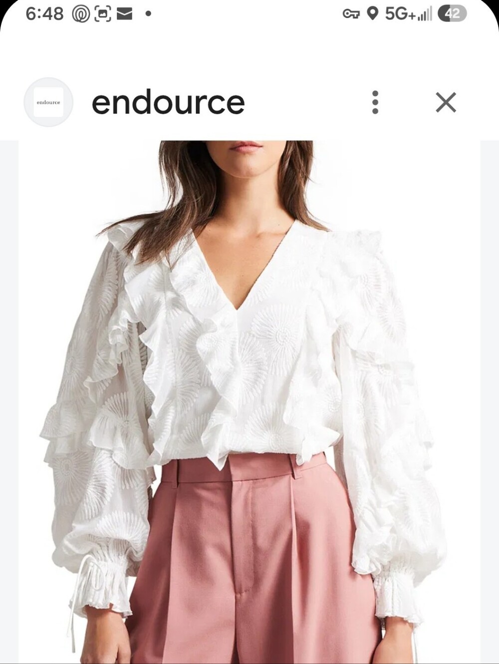 Ted Baker  Janeio White Ruffle V-Neck Statement Blouse.